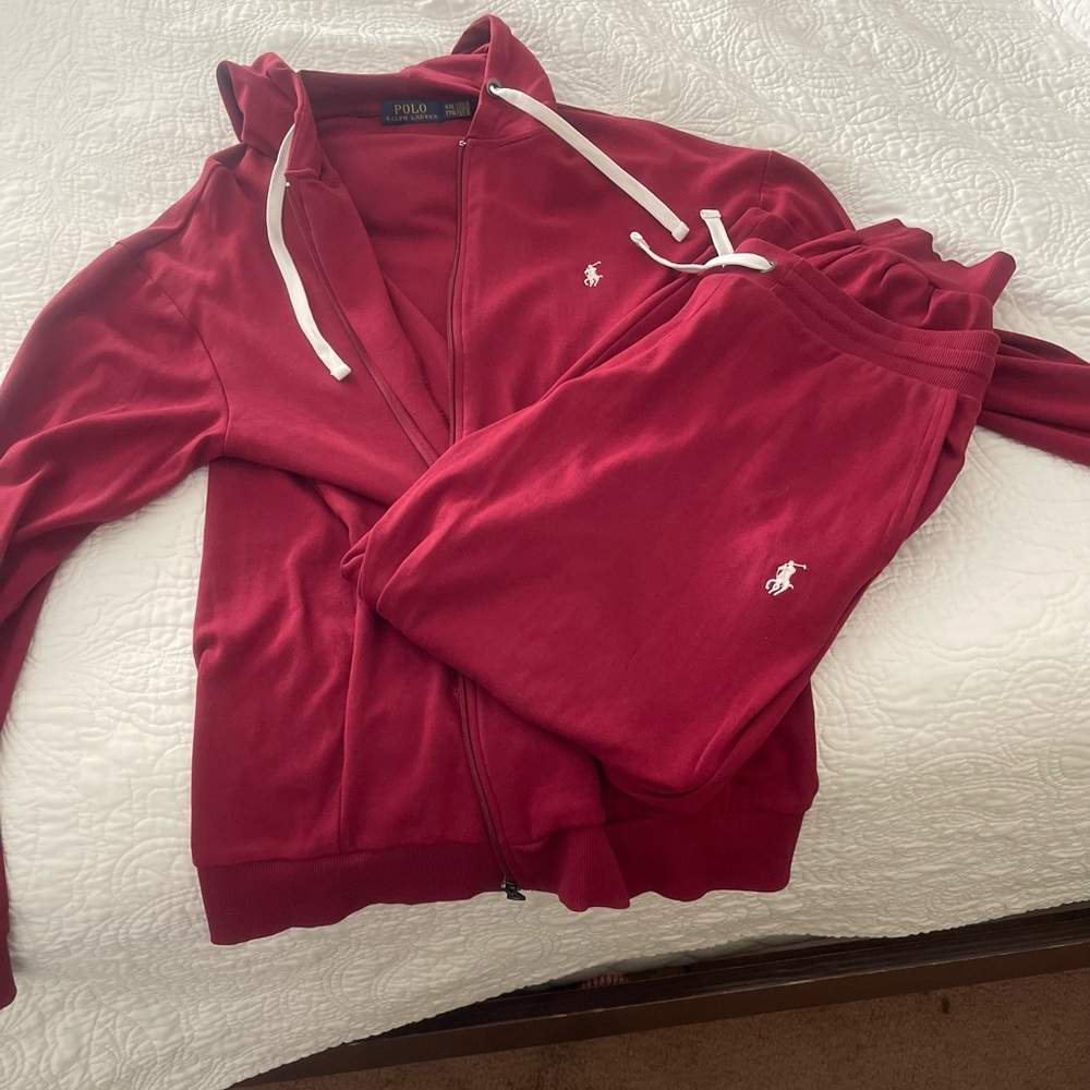 Mens fleece polo joggers suit XXL maroon color